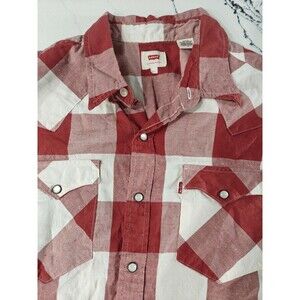 Levi's Shirt Mens L Red Plaid Pearl Snap Western Short Sleeve Standard Fit